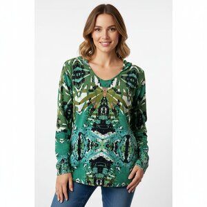 Sam & Lavi Terry Cloth Size Medium Hoodie Top Cover Up Tropical Palm Springs